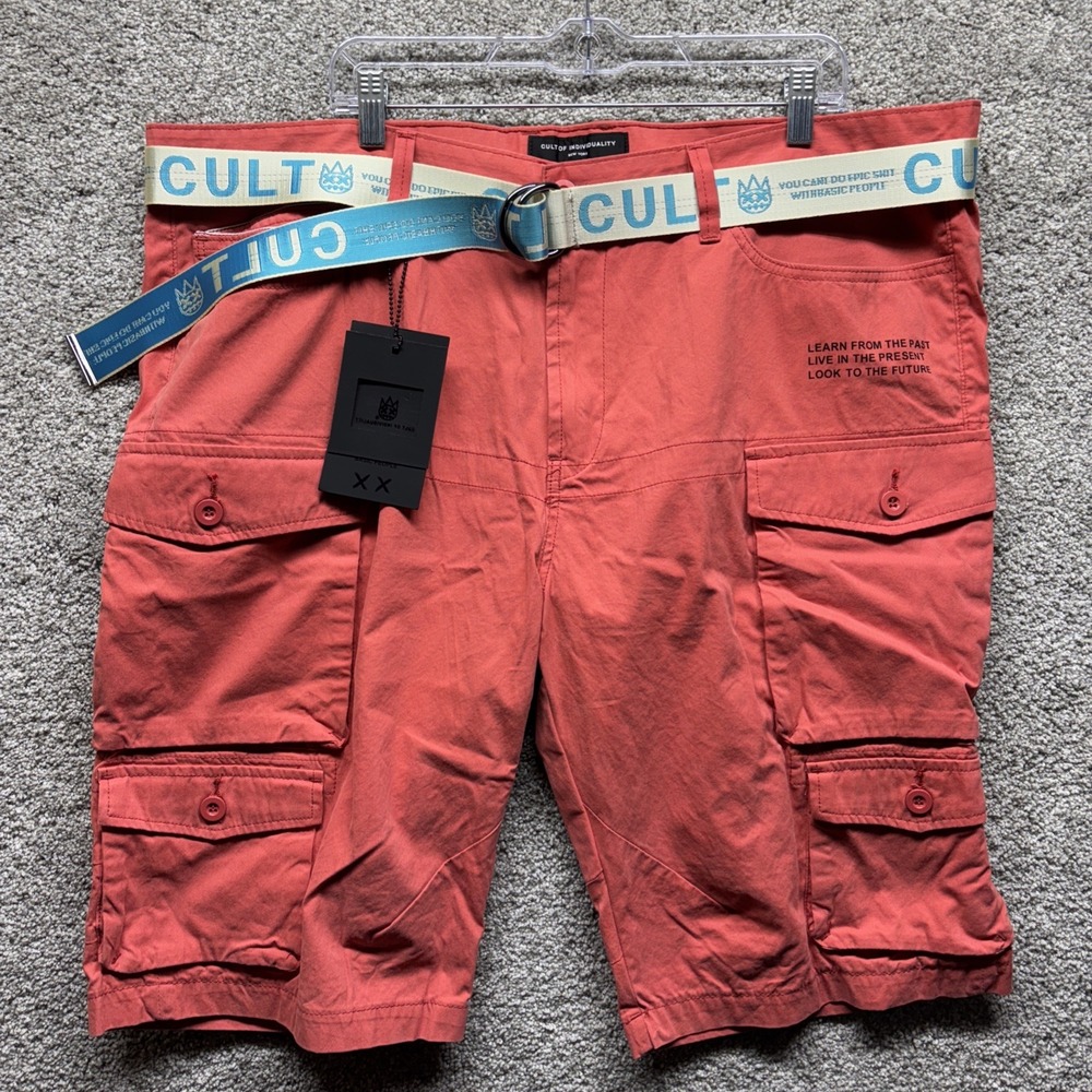 Cult of Individuality Men's Belted Rocker Cargo Shorts Rust Size 42 NWT $189msrp